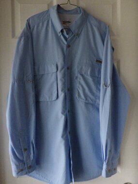 Wrangler Pro Gear Men's Long Sleeve Nylon Shirt Blue Size Large Outdoor Fishing